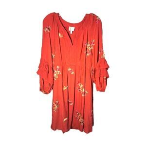 NWT Anthropology Fig And Flower Boho Floral Embroidered Gauzy Red Dress XL Plus